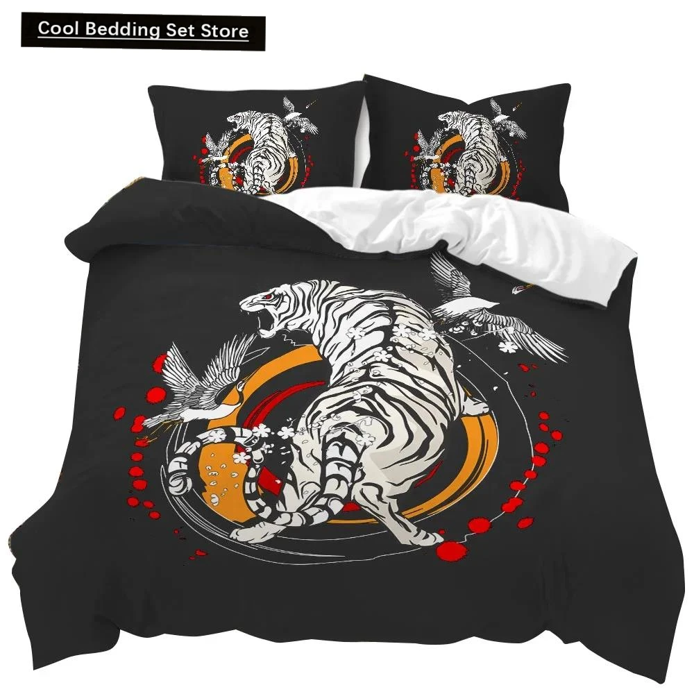 

Animal Duvet Cover Set Gecko and Crane Bohemian Exotic Tribal Style Bedding Set Cool Animal Chic King Size Polyester Qulit Cover