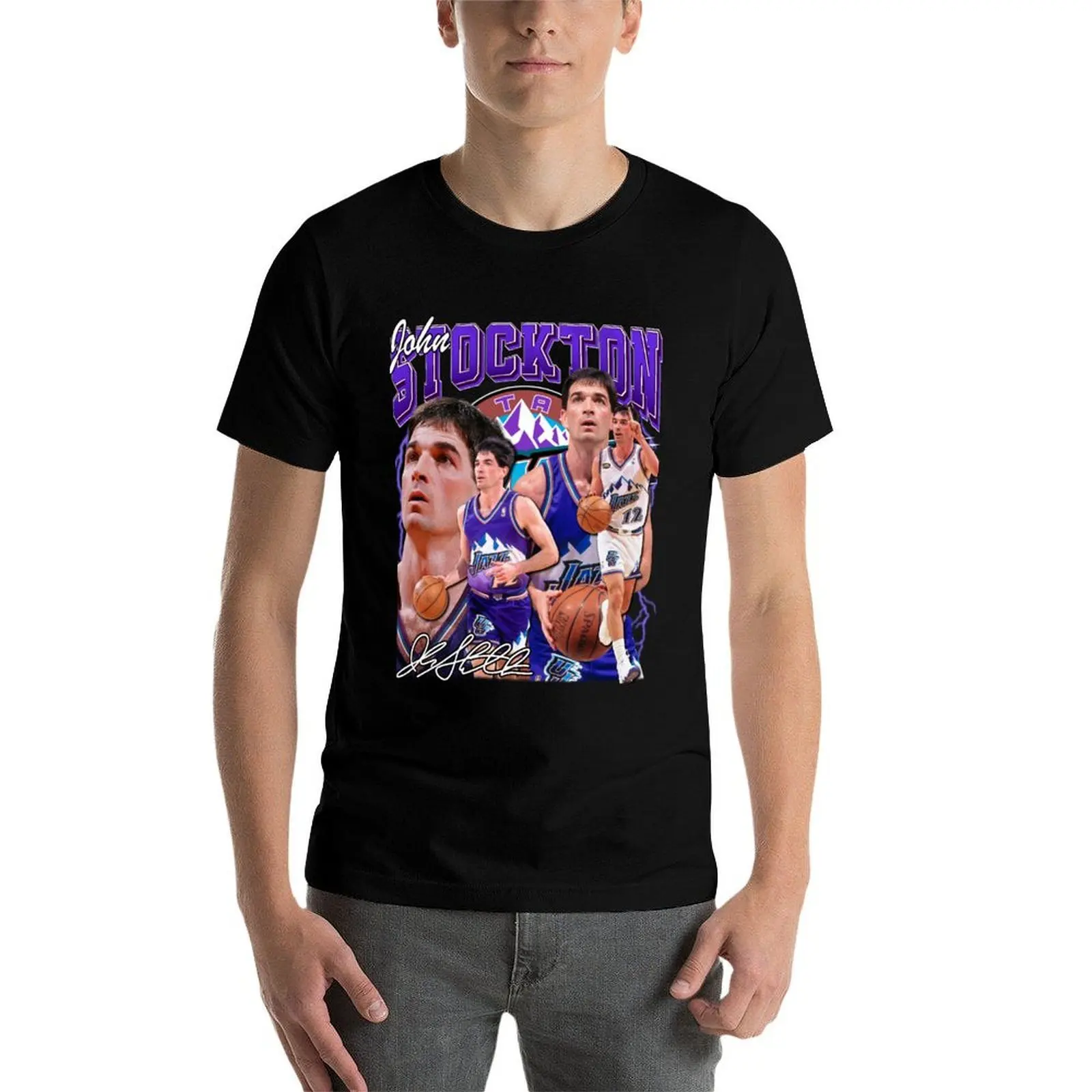 

John Stockton Legend Basketball Signature Vintage Retro 80s 90s Bootleg Rap Style T-Shirt man t shirts for men T-Shirt