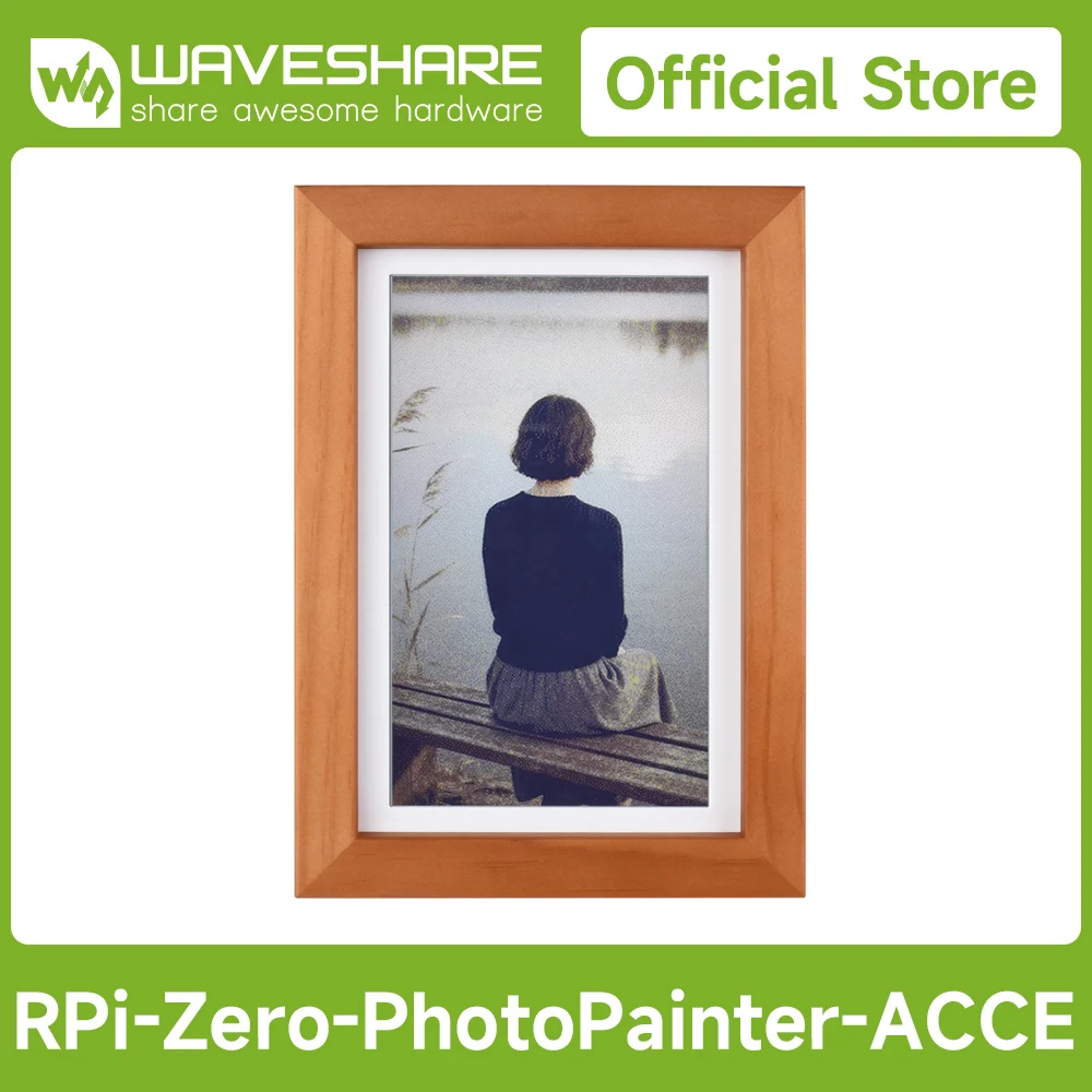 Waveshare 7.3inch E6 Full Color E-Paper With Solid Wood Photo Frame For Raspberry Pi Zero, Ultra-long Standby, 800×480