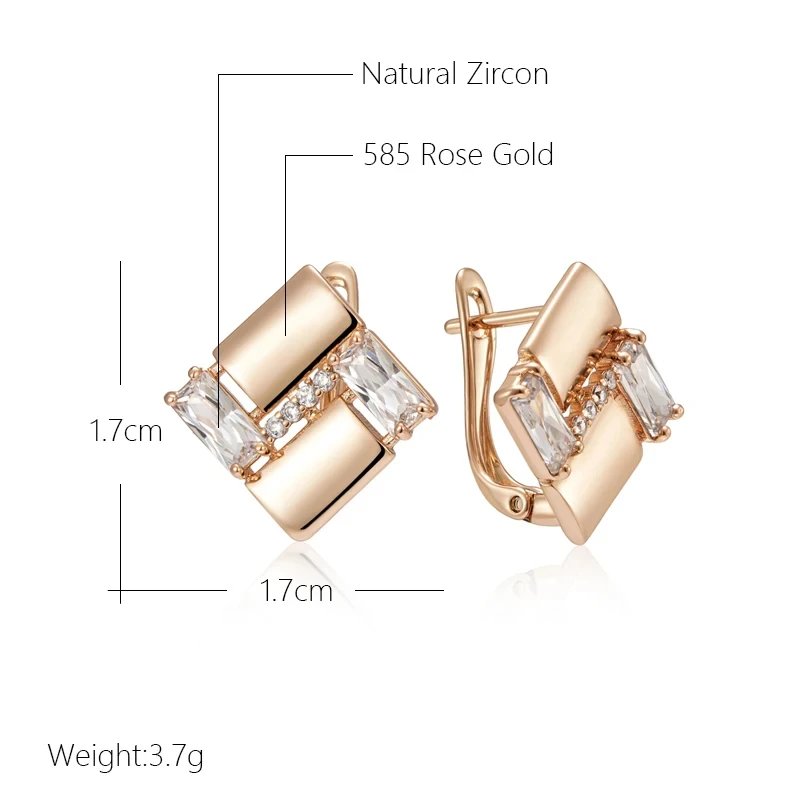 Wbmqda Fashion Geometric Drop Earrings For Women 585 Rose Gold Color With White Natural Zircon Fine Dubai Jewelry 2023 Trending