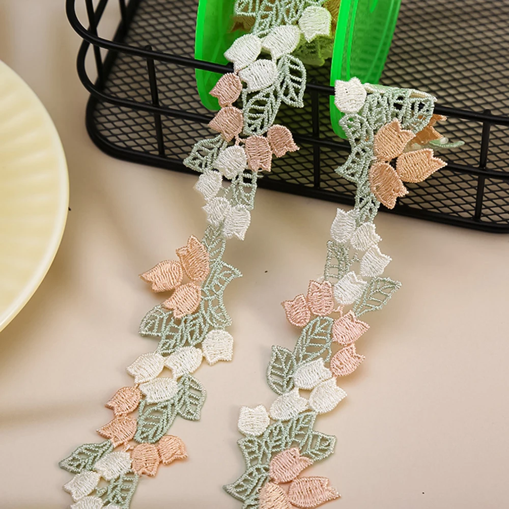1 Yard Purple Orange Flower Embroidery Ribbon Lace Fabric Sticker DIY Sewing Supplies 3.7CM Wide