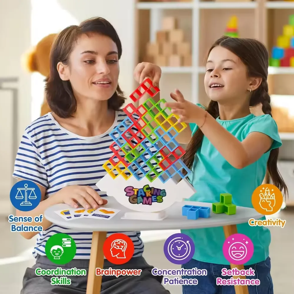 16-64PCS Tetra Tower Balance Stacking Building Blocks Board Game for Kids Adults Friends Team Family Game Kids Gifts