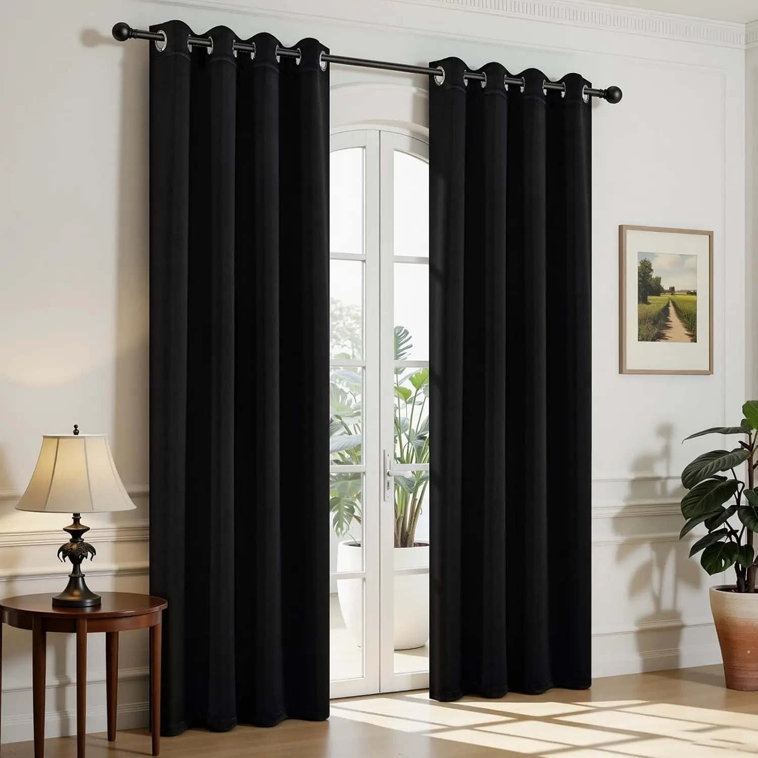 

Christmas Blackout Curtains for Living Room, Black Curtains 90 Inch Long 2 Panels Set, Room Darkening Grommet Drapes for