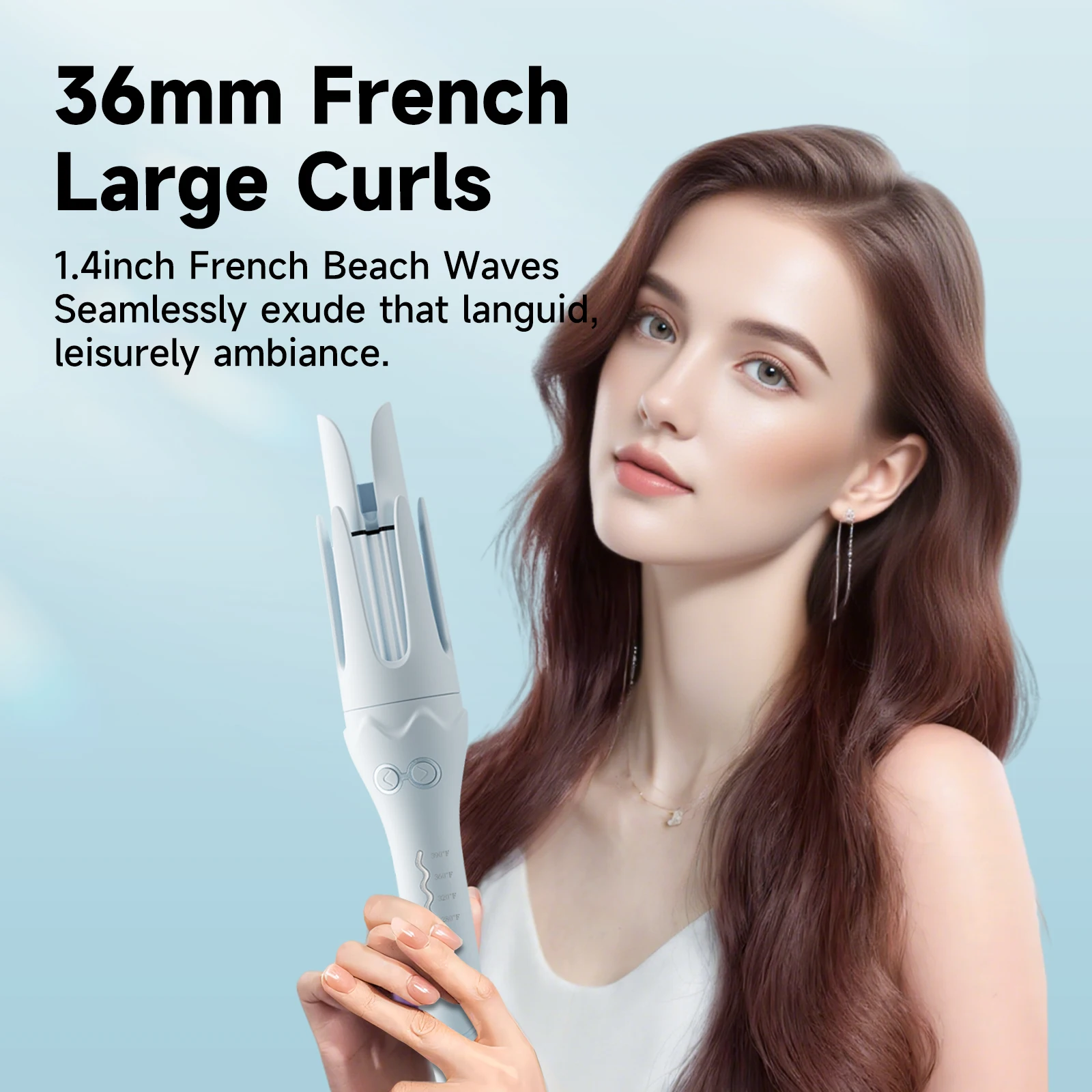 

36mm Auto Hair Curler with Negative Ion, 4-Temp Settings, Electric Curling Iron Wand Styling Tool for Women Long Lasting Curls
