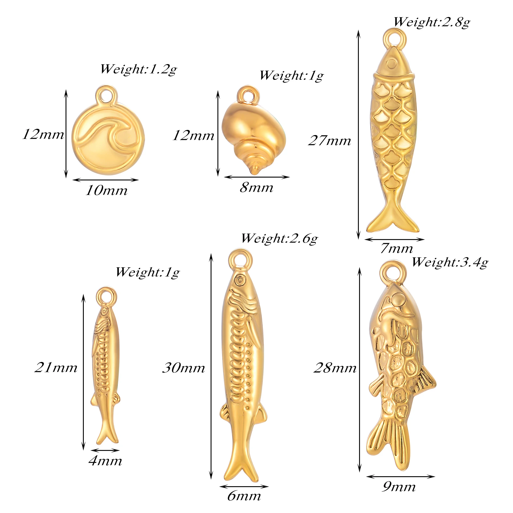 3Pcs Trendy Gold Color Stainless Steel Fish Charms Pendant For DIY Jewelry Making Necklace Bracelet Handmade Wholesale