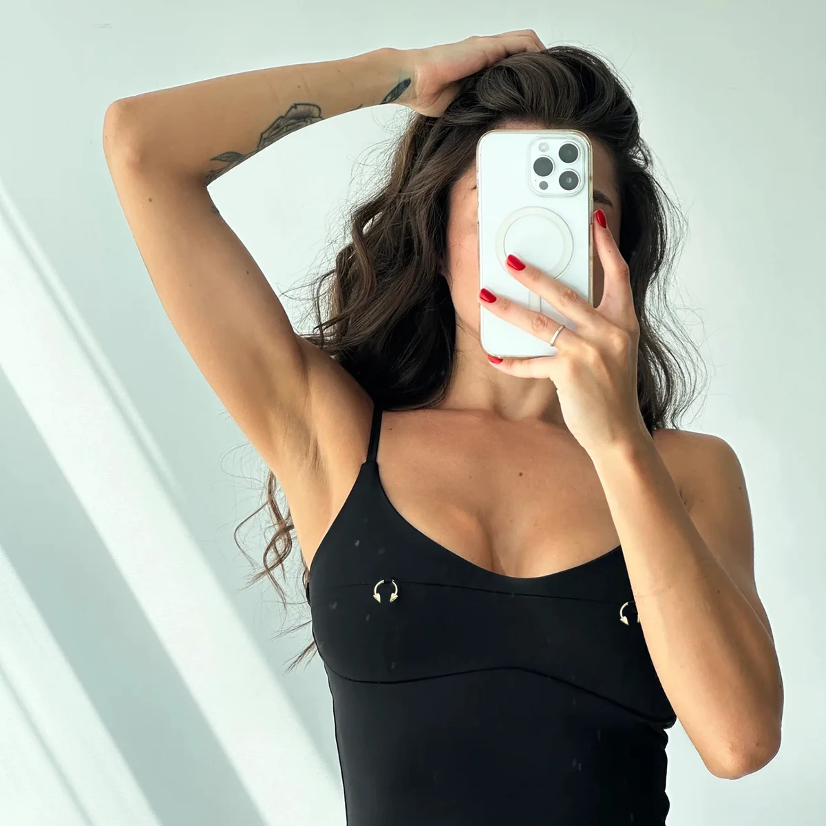 Thin Spaghetti Strap Gold Metal Ring Decor Scoop Neck High Cut One Piece Swimsuit Tummy Control Slimming Bodycon Bathing Suit