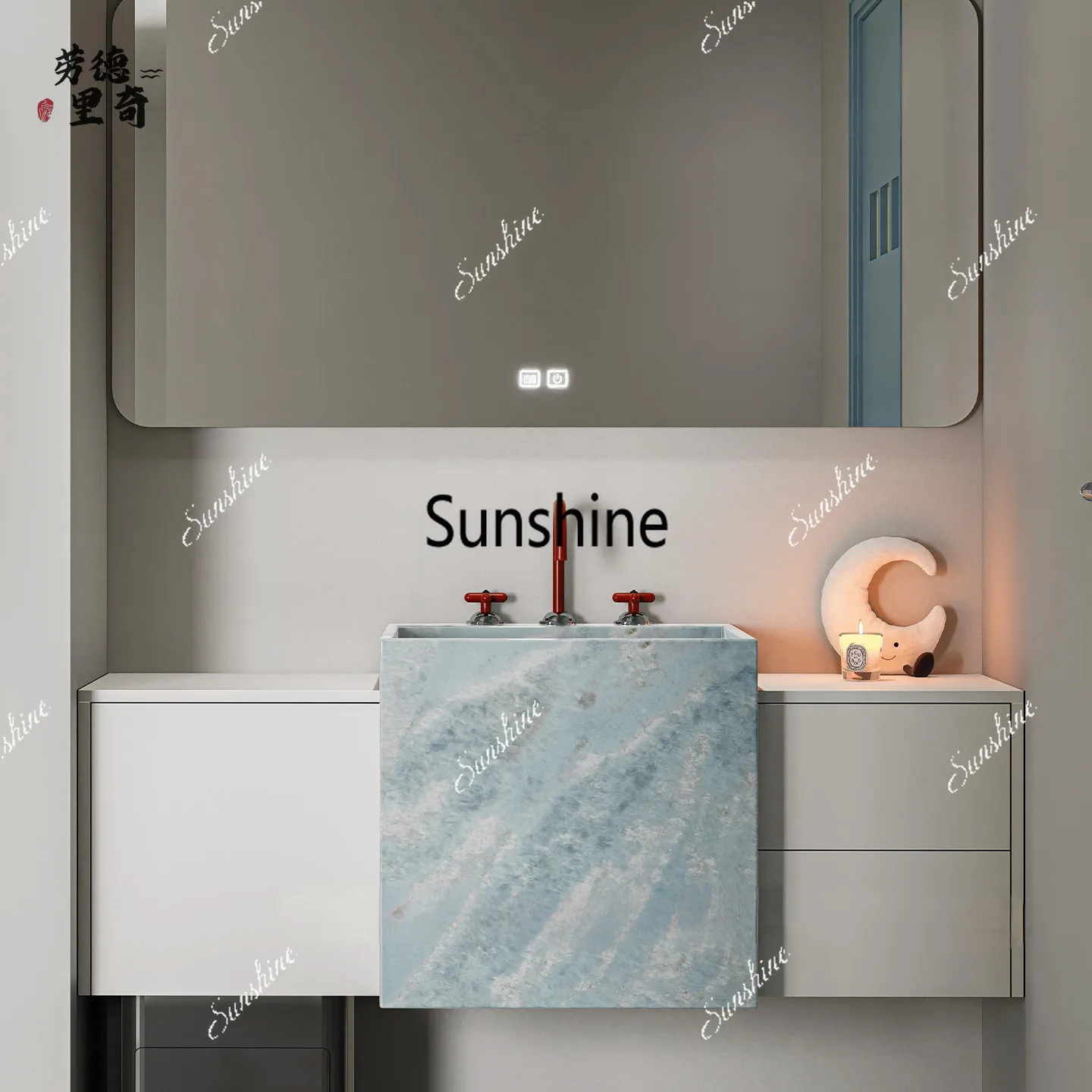 Modern simple rock slab luxury stone square wall-mounted bathroom integrated basin