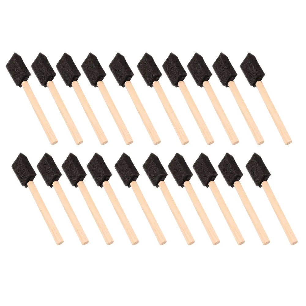 20Pcs Practical Wood Foam Paint Brush Length 15cm Black Brush Head Sponge Paint Brush Sponge Painting Set for Acrylics