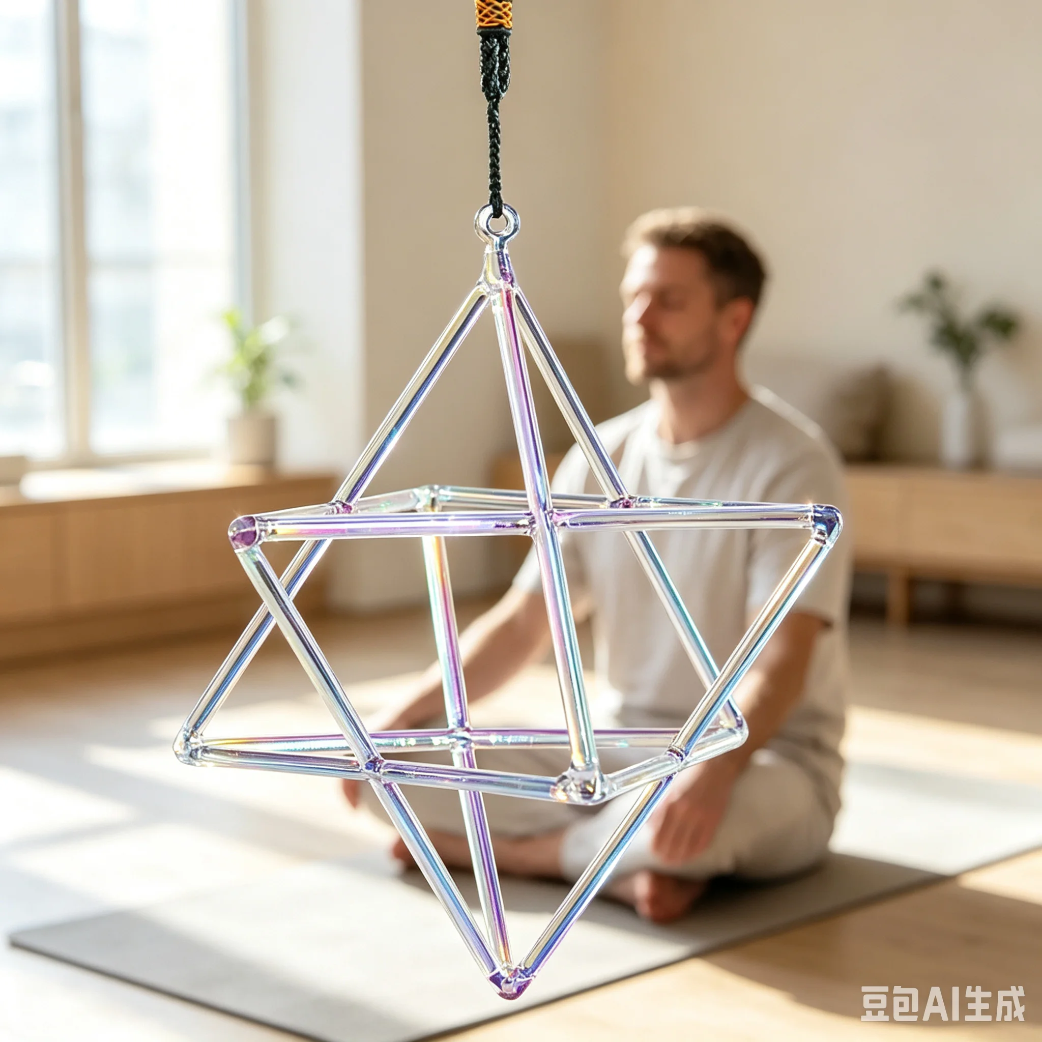 Star Linkup Aurora Iridescent High Purity Quartz Merkaba Star Singing Crystal Hanging Sound Merkaba Deep Vibration Energy Healing Chakra Activation Meditation Sound Bath Spiritual Space Cleansing Decor Sound Therapy Instrument