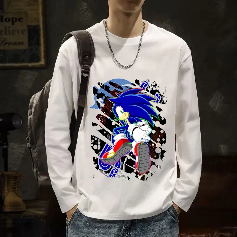 Sonics Cotton Adult T-shirt Boy Girl Casual Loose Anime Print Long Sleeves Top Women Men Spring  Autumn Trendy Cool Clothes Gift