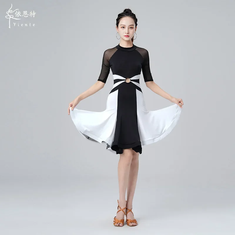 Femme mode robe de danse latine dame patchwork cha cha tango robe de danse