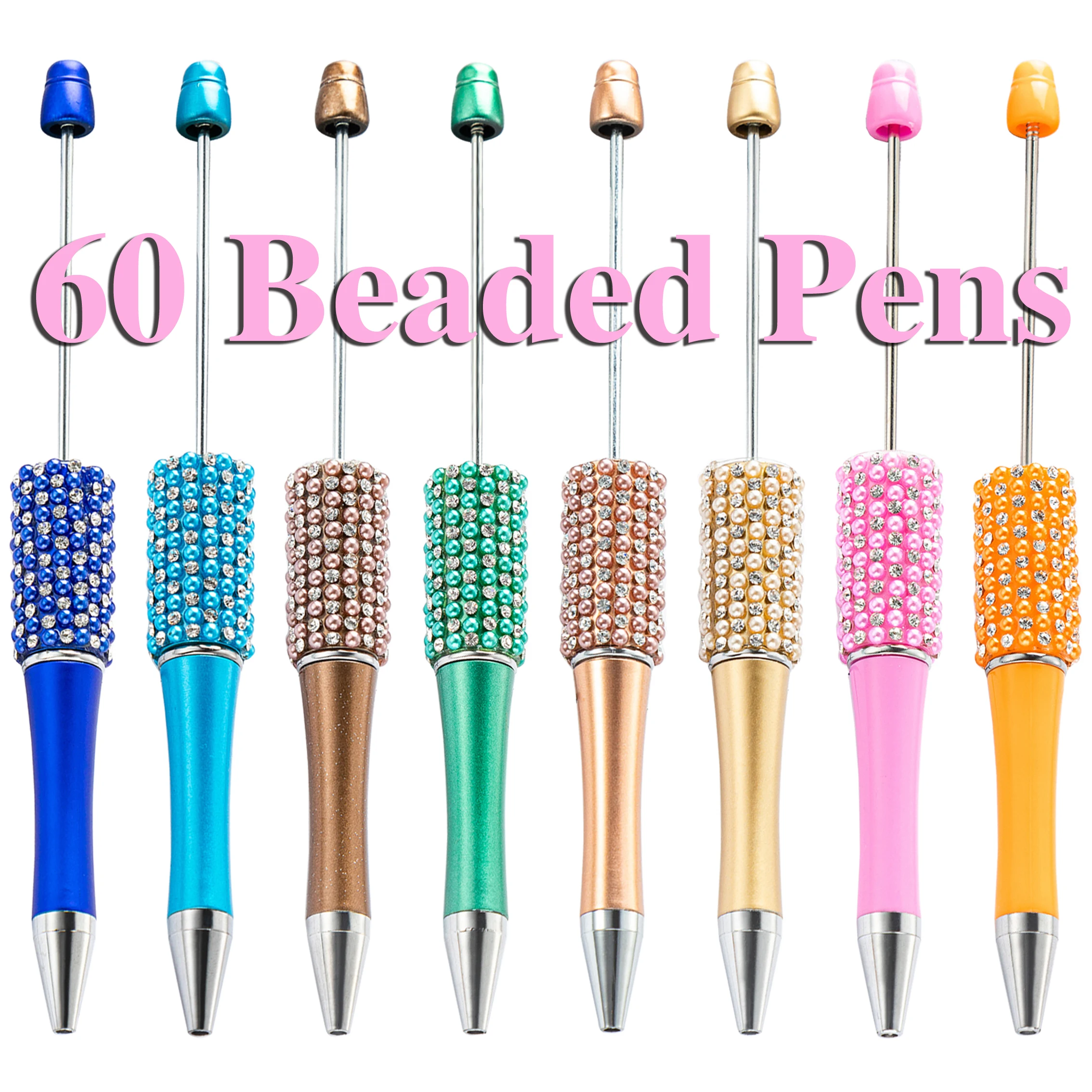 

60PCS New Diamond Bead Pen Wholesale Creative DIY Handmade Sticker Set Diamond Beaded Ballpoint Pens Advertising Gift Pen