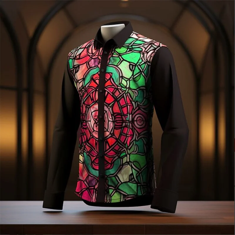 Men's Long Sleeve Shirt, Button Shirt, Casual Shirt Spring Summer Flower Print Long Sleeves, Fashionable, Comfortable