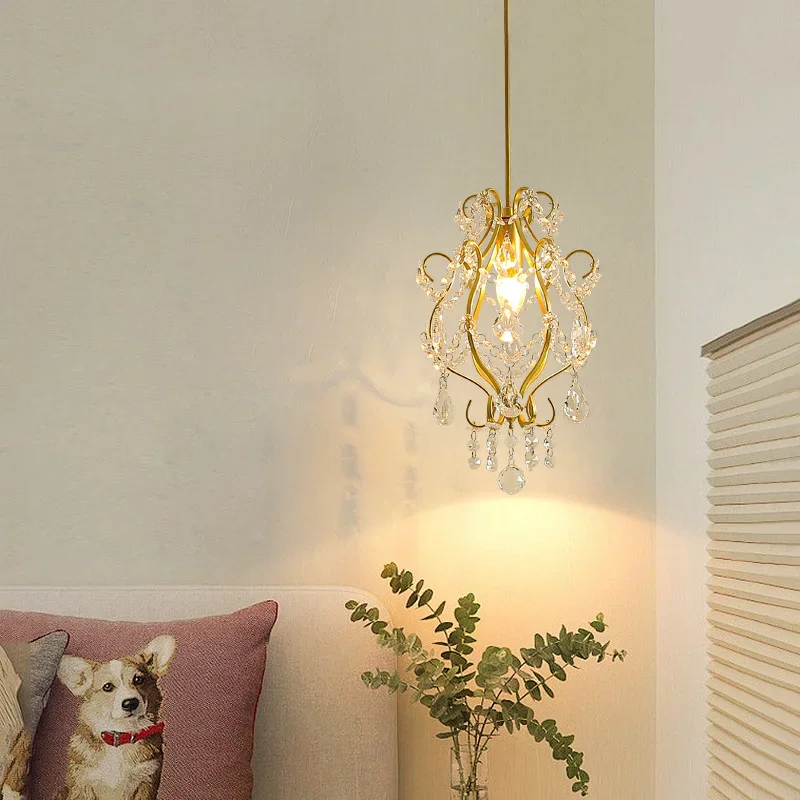 French light luxury bedside chandelier black high-end American retro crystal lamp bedroom study background wall small chandelier