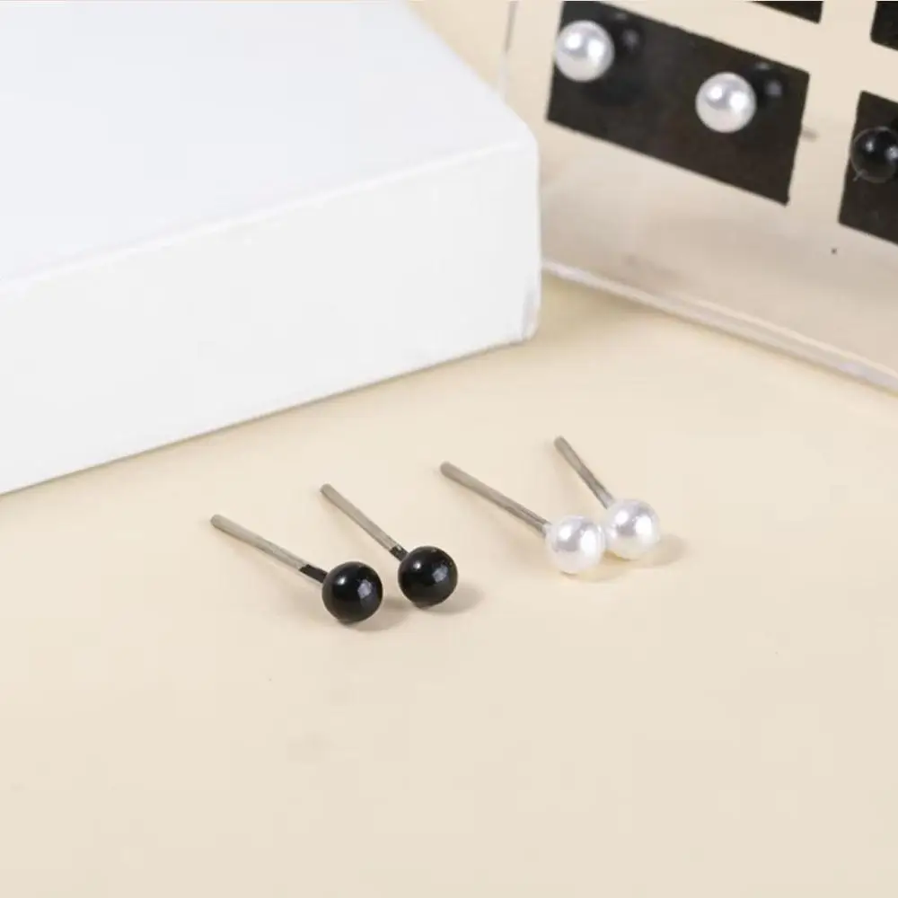 12pairs Mixed Black White Round Simulation Pearl Stud Earrings For Women Girls Resin Earrings Set Shiny Fashion Jewelry Gifts