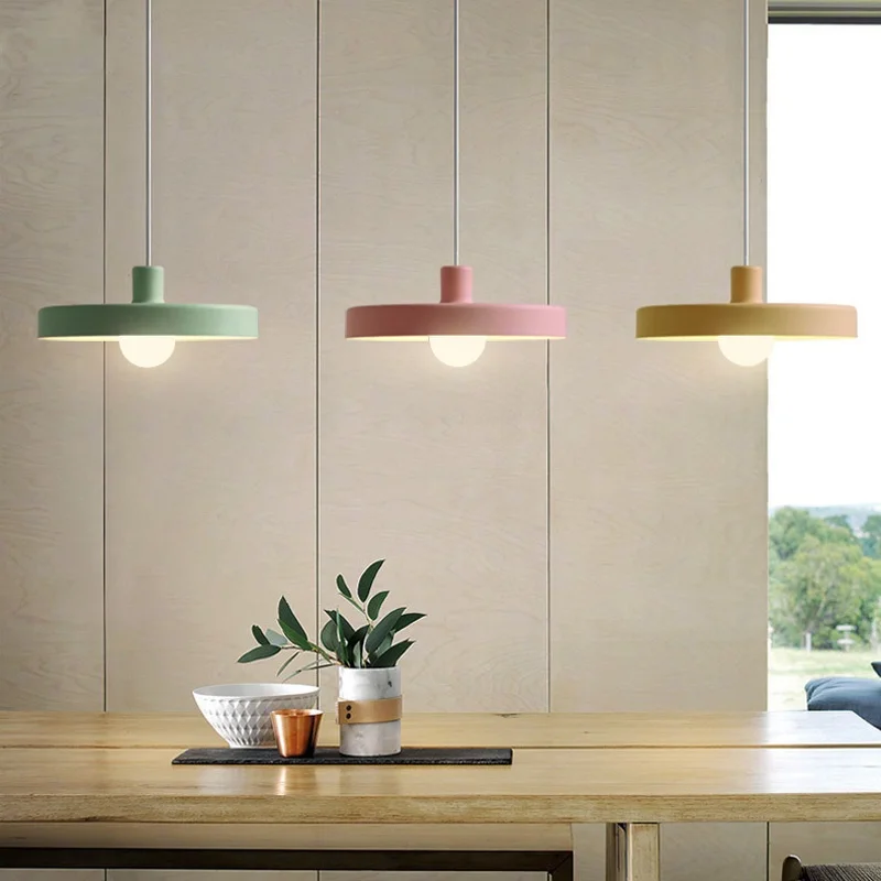 

Nordic modern minimalist macaron disc pendant light living room bedroom study dining room indoor hanging lamp lighting fixtures