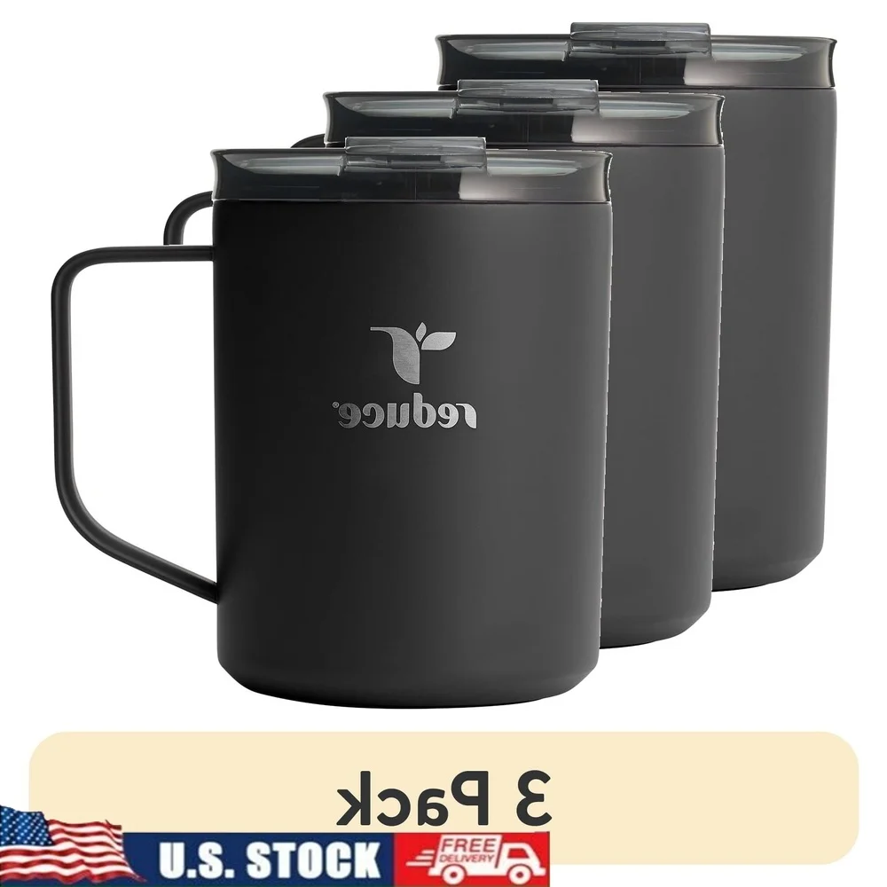 

Изолированная настольная кружка из нержавеющей стали на 14 унций с крышкой, неотложной крышкой, нескользящим основанием, эргономичной ручкой, можно мыть в посудомоечной машине, для домашнего офиса