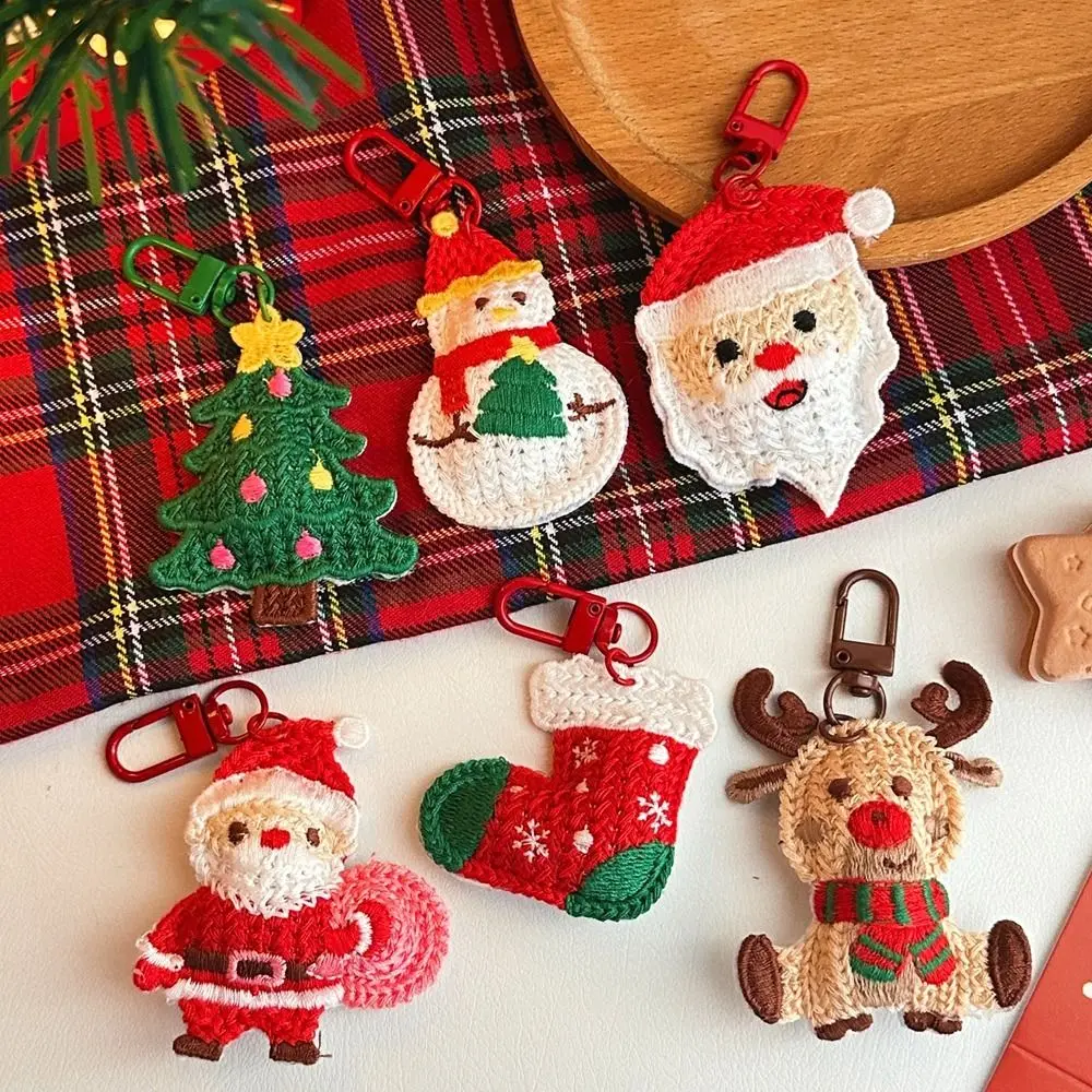 Weave Christmas Pendant Elk Christmas Tree Cartoon Santa Claus Keychain New Year Gift Bag Pendant Christmas Keyring Unisex
