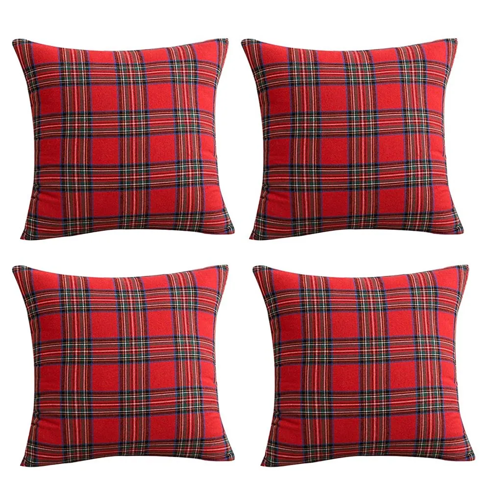 Red Plaid Christmas Pillow Cases Xmas Decorative Cushion Covers for Home Holiday Party Decor Red Throw Pillow Cover 45x45cm