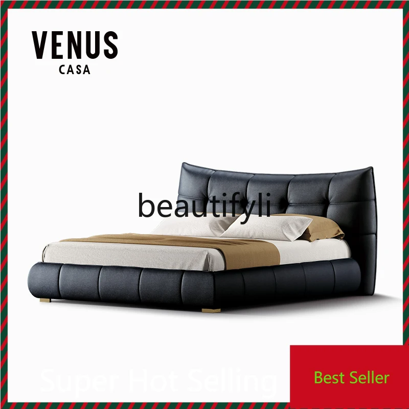 

A71 Leather Bed Modern Minimalist Bedroom Italian Light Luxury High-end Double Bed
