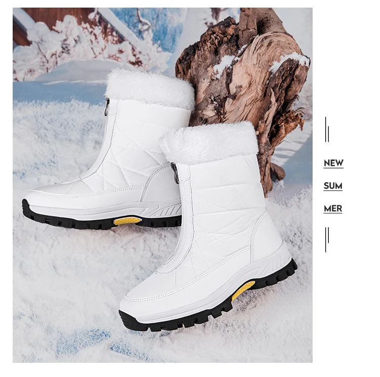 Winterweiße Damenstiefel, dicke Sohle, Baumwollschuhe, warmes Plüschfutter, rutschfest, bequeme Outdoor-Schneestiefel, Botas Mujer – Detail 16