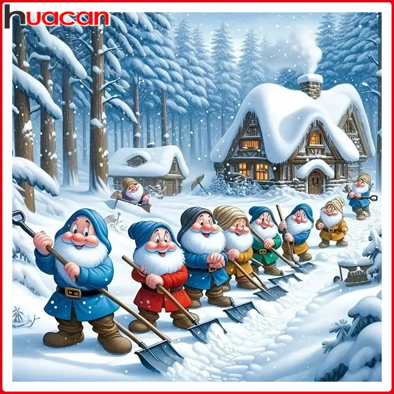 Huacan Cartoon Diamond Painting Dwarf 5D Mosaic Embroidery Kits Snow Scenery Rhinestone Pictures Home Decoration