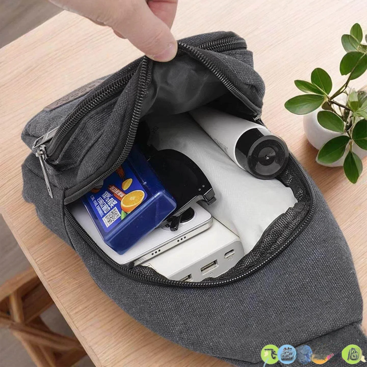 Men's Large Canvas Crossbody Chest Bag - close-up view