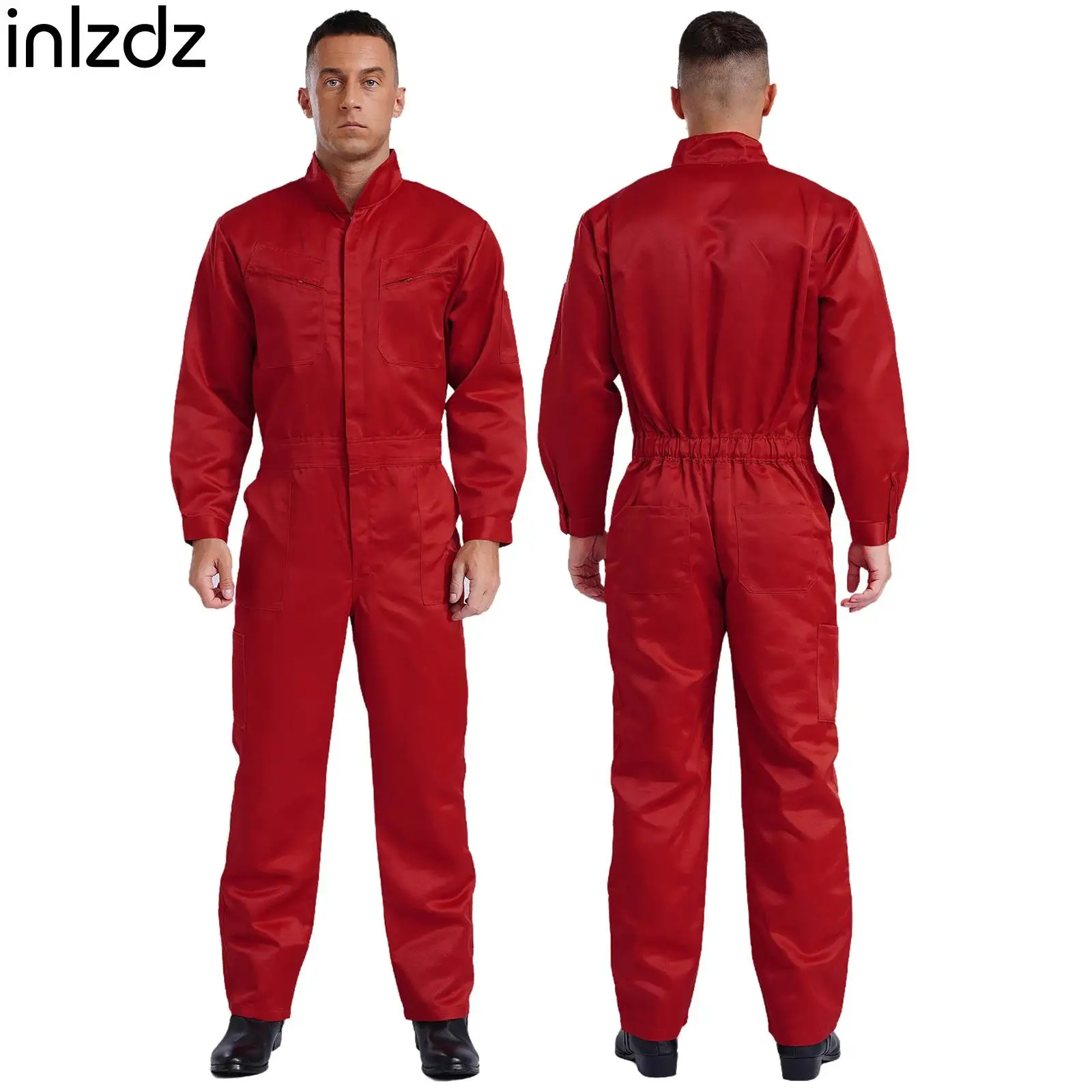 Mens Work Coveralls Jumpsuit Overalls Bodysuit Stand Collar Long Sleeve Workshop Uniform Sanitation Workers Work Uniform Costume