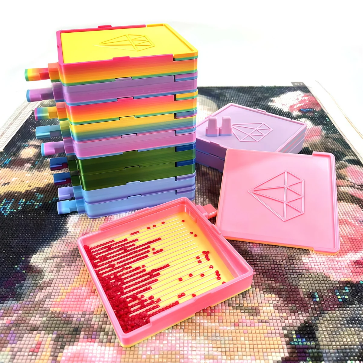 Image of Diamantmalerei-Zubehör: Quadratisches Punktbohrer-Tablett, Schmuck-Kreuzstich-Tablett, DIY-Aufbewahrungsbox, Mosaik-Organizer-Werkzeuge – Neu 2026