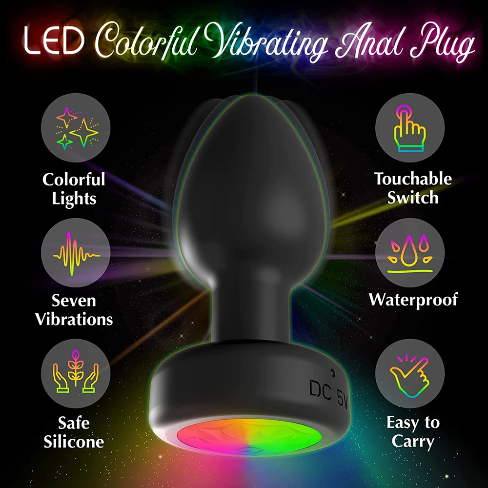 Plug anal à lumière colorée LED pour femmes et hommes, vibrateur anal, masseur de prostate, jouets sexuels pour adultes, télécommande sans fil