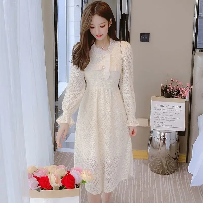 Long Sleeve Dress Women Thickening Autumn Tender White Elegant Holiday Classic Popular Fashion Ulzzang Stylish Daily New V277