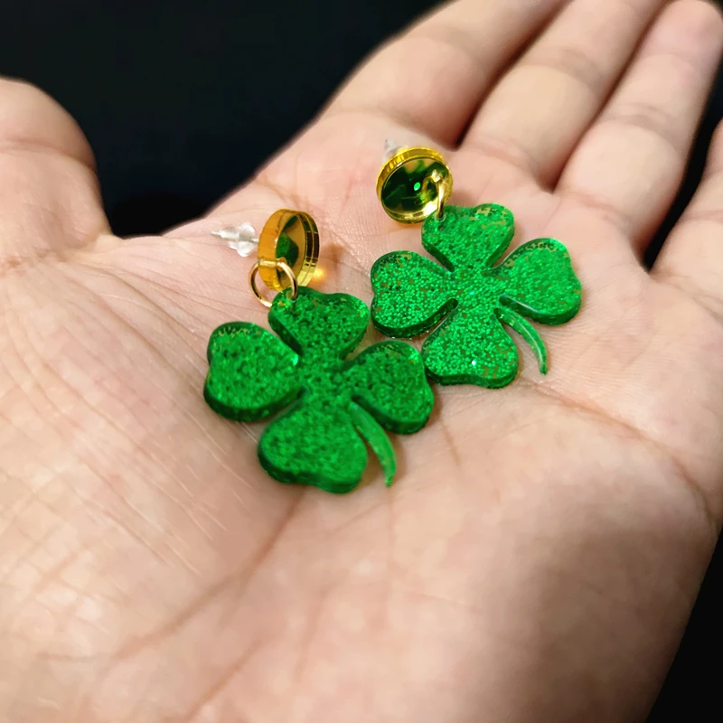 New Glitter Acrylic Cute Four-leaf Clover Drop Earrings for Women Trendy Jewelry Fashion Accessories