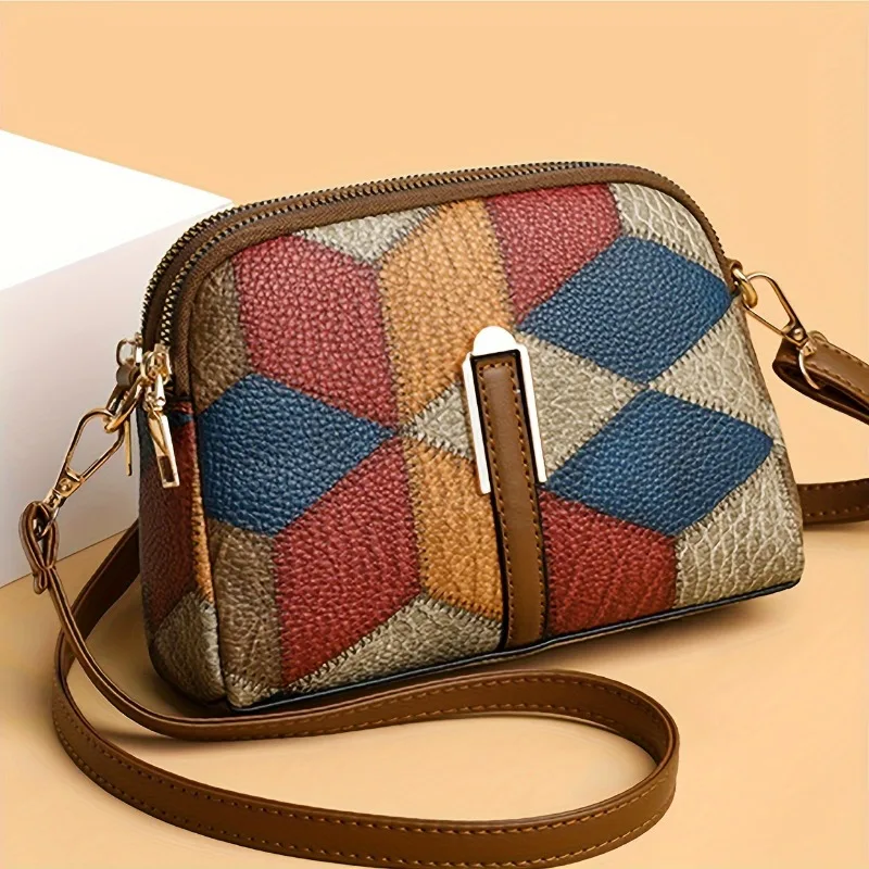 

Versatile Single Shoulder Shell Bags, Retro Geometric Grid Fashionable Women's Crossbody Bag, Suitable for Commuting Banquets