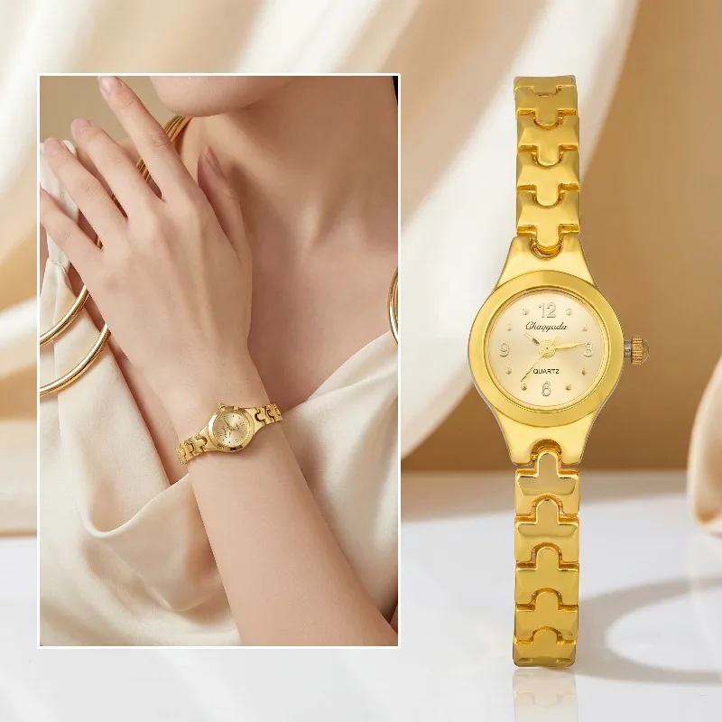 Elegant Ladies Quartz Watch Small Round Dial Metal Chain Bracelet Analog Wristwatch Fashion Minimalist Dress Women Watch Gift