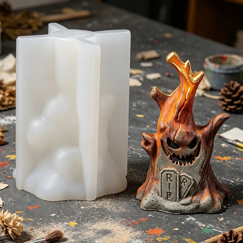 Halloween Spooky Tree Stump Silicone Mold DIY Candle Soap Gypsum Polymer Plaster Craft Mold Home Decoration