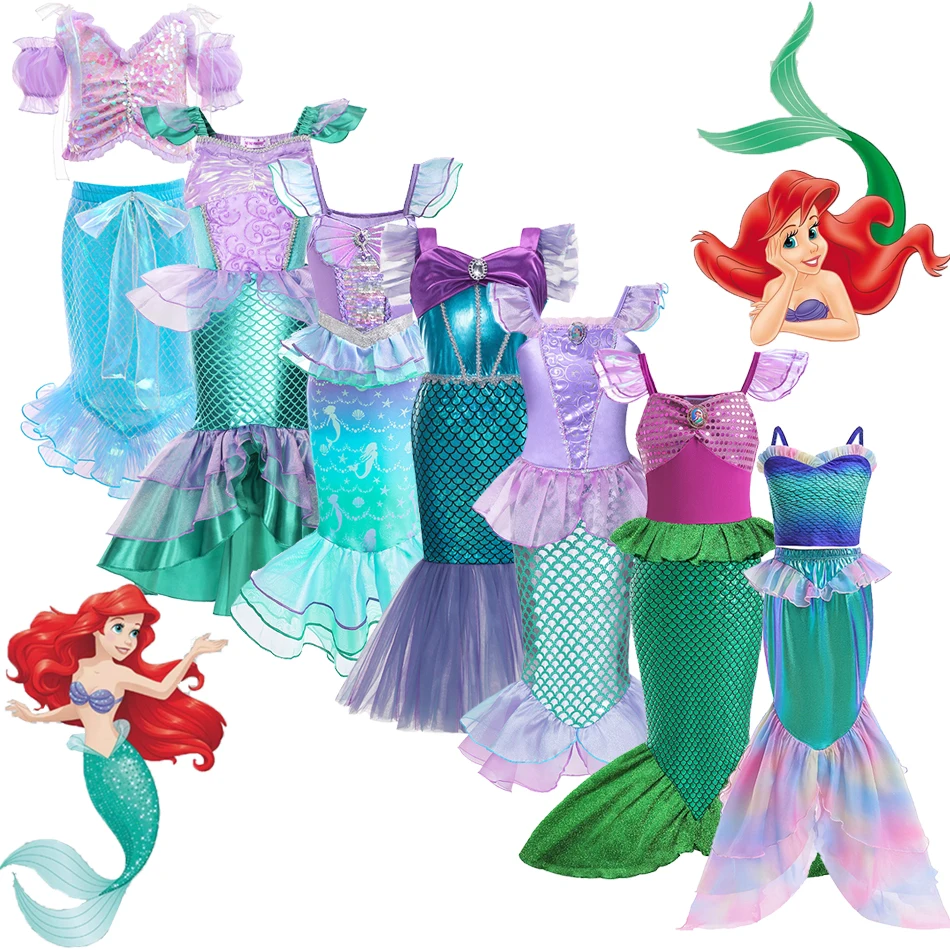 

Disney Movie Little Mermaid Princess Dress For Girl Ariel Kid Cospaly Costume Children Carnival Birthday Party Halloween Clothes