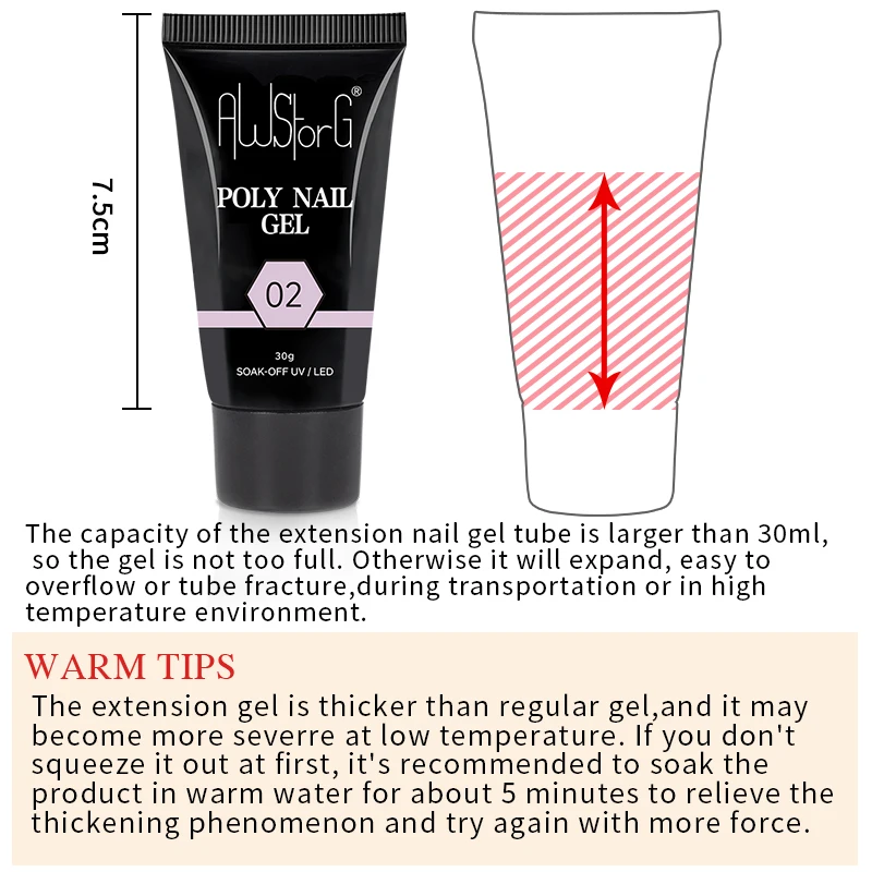 AWStorG 30G Acrylic Gel Hema Free Poly Nail Gel Finger Extension Semi Permanent Fast Builder Hybrid Varnish UV Poly Nail Polish