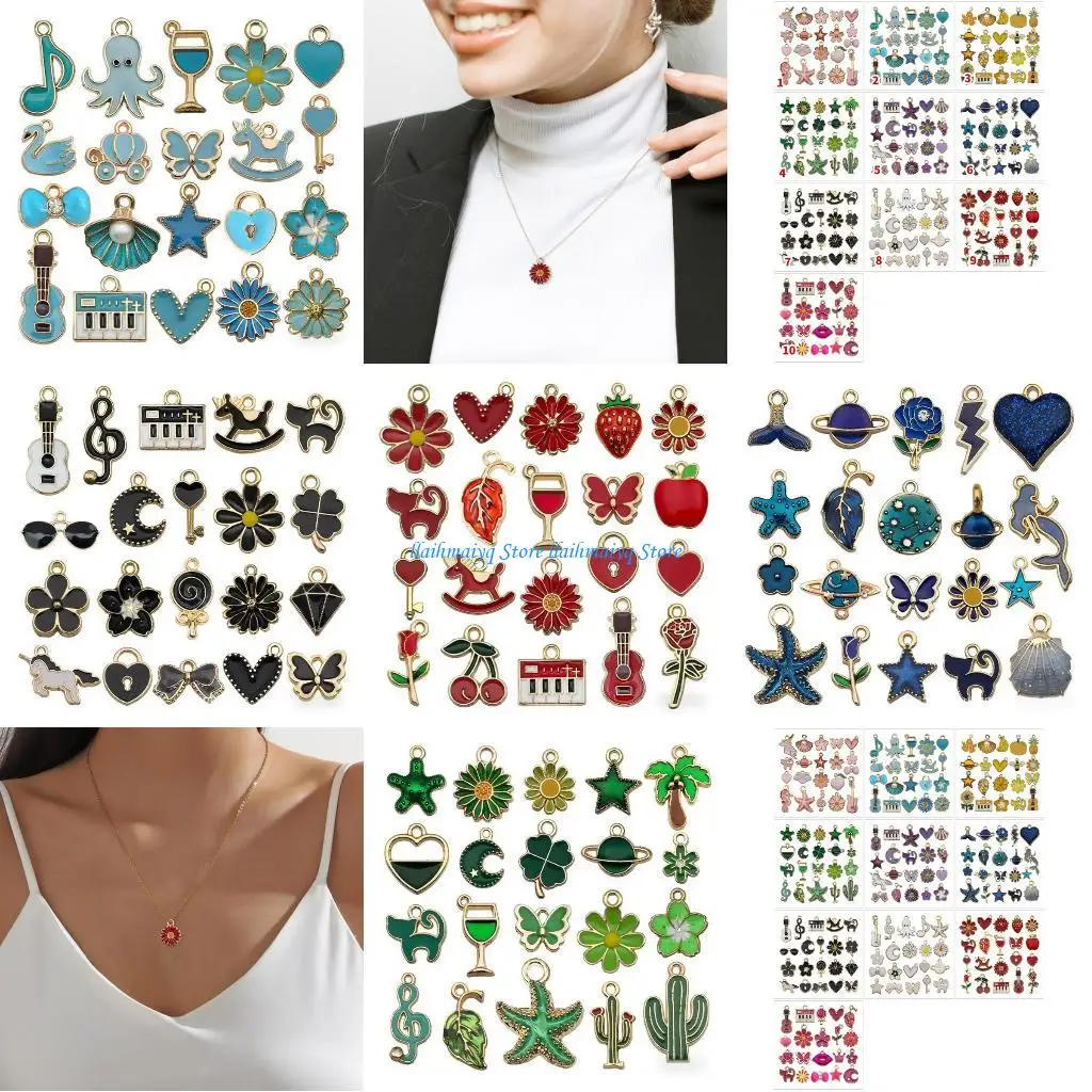 

573B Pack Of 20 Assorted Enamel Floral Charms Set For Handmade Bracelets Necklaces Keychains Crafting Supplies