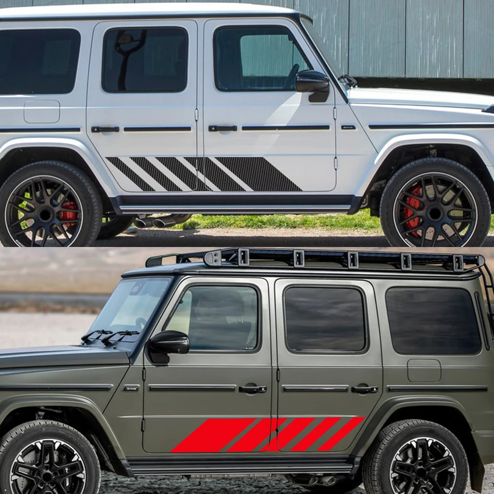 For Mercedes Benz G63 2PCS Car Side Door Long Stripe Skirt Sticker Waterproof Vinyl Decal Self-adhesive Auto Body Decor Sticker