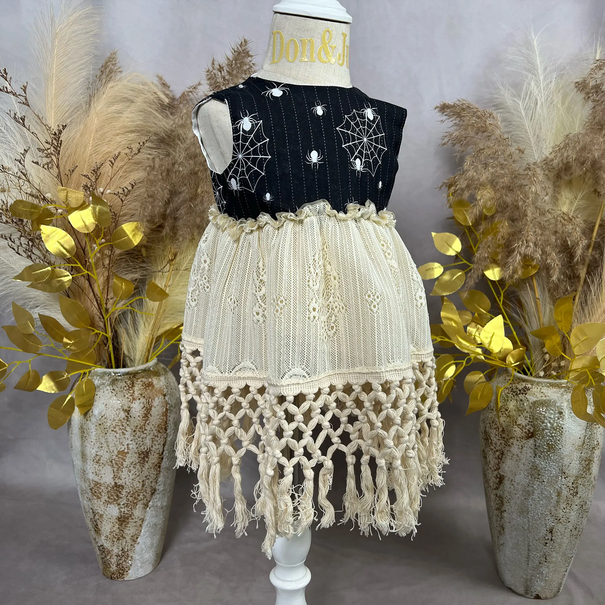 Lace Hollowed-Out Embroidered Cotton Tassel Dress Fashionable Style Costume for Baby Girl Photography Festive Princess Ball Gown