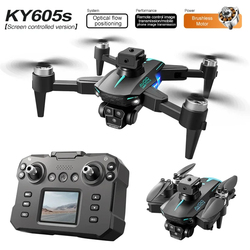 KY605S Screen Control Drone With Display Screen Three Camera Obstacle Avoidance HD Aerial Photography Quadcopter Dron Toys Gift