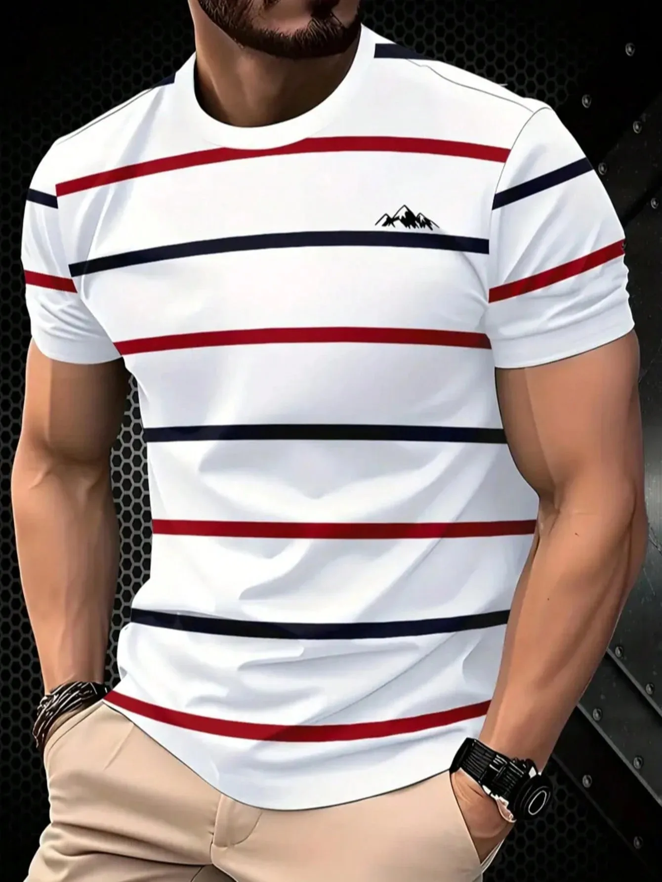 

2026 New 3D Stripe Print Short Sleeve T-shirt Creative Contrast Color Men's Tee Daily Versatile Tops Summer Casual Men's Clothes