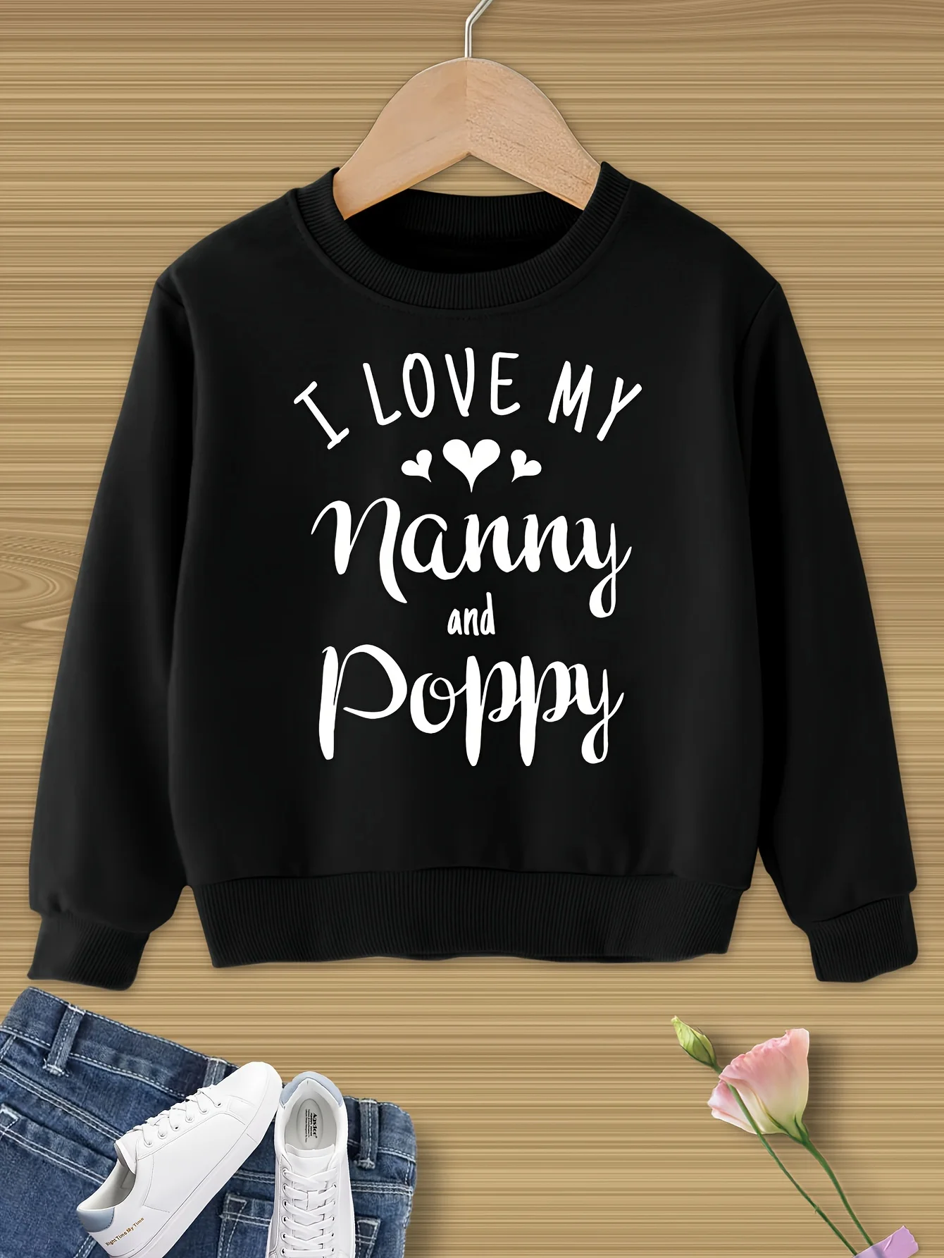 

"I Love My Nanny And Poppy" Print Sweatshirt for Youngsters, Casual Long Sleeve Top, Girl's Clothes