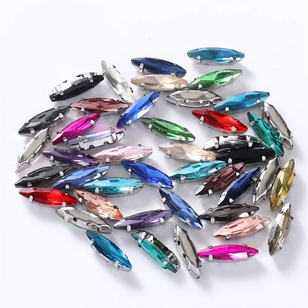 4x15mm vidro olho de cavalo costurar em strass com garra de tira para roupas pedras de cristal decoração de costura