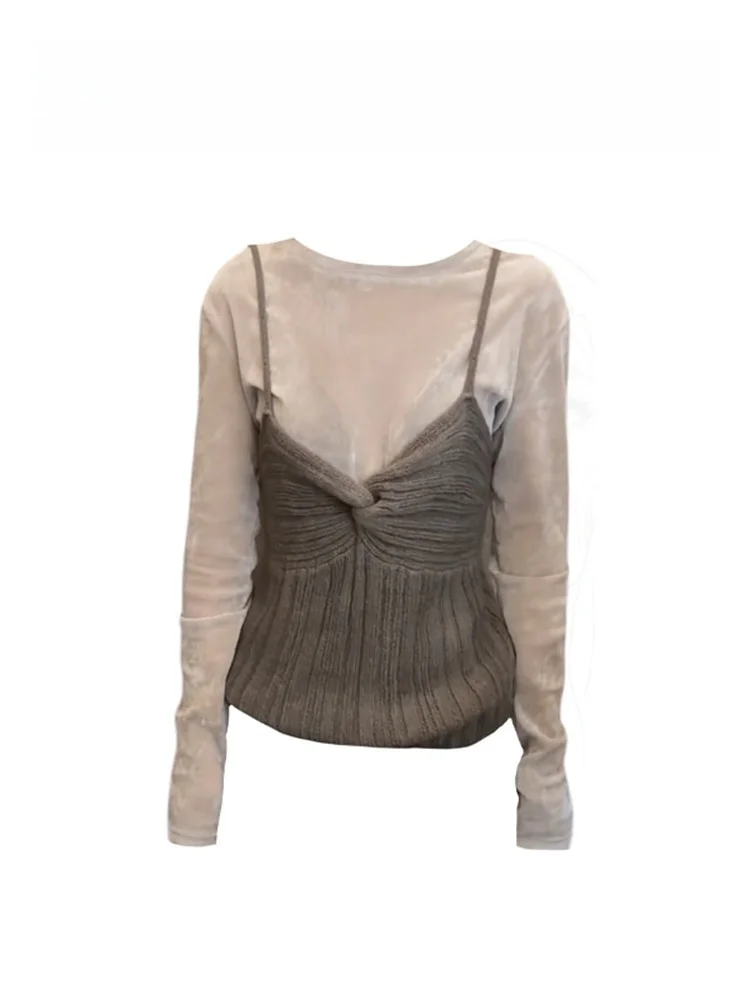 

Korean Sle Faionable Knitted Knot Top And orts Women's Two-Piece Set Winter New Arrival Versatile High Waist Casual Wear