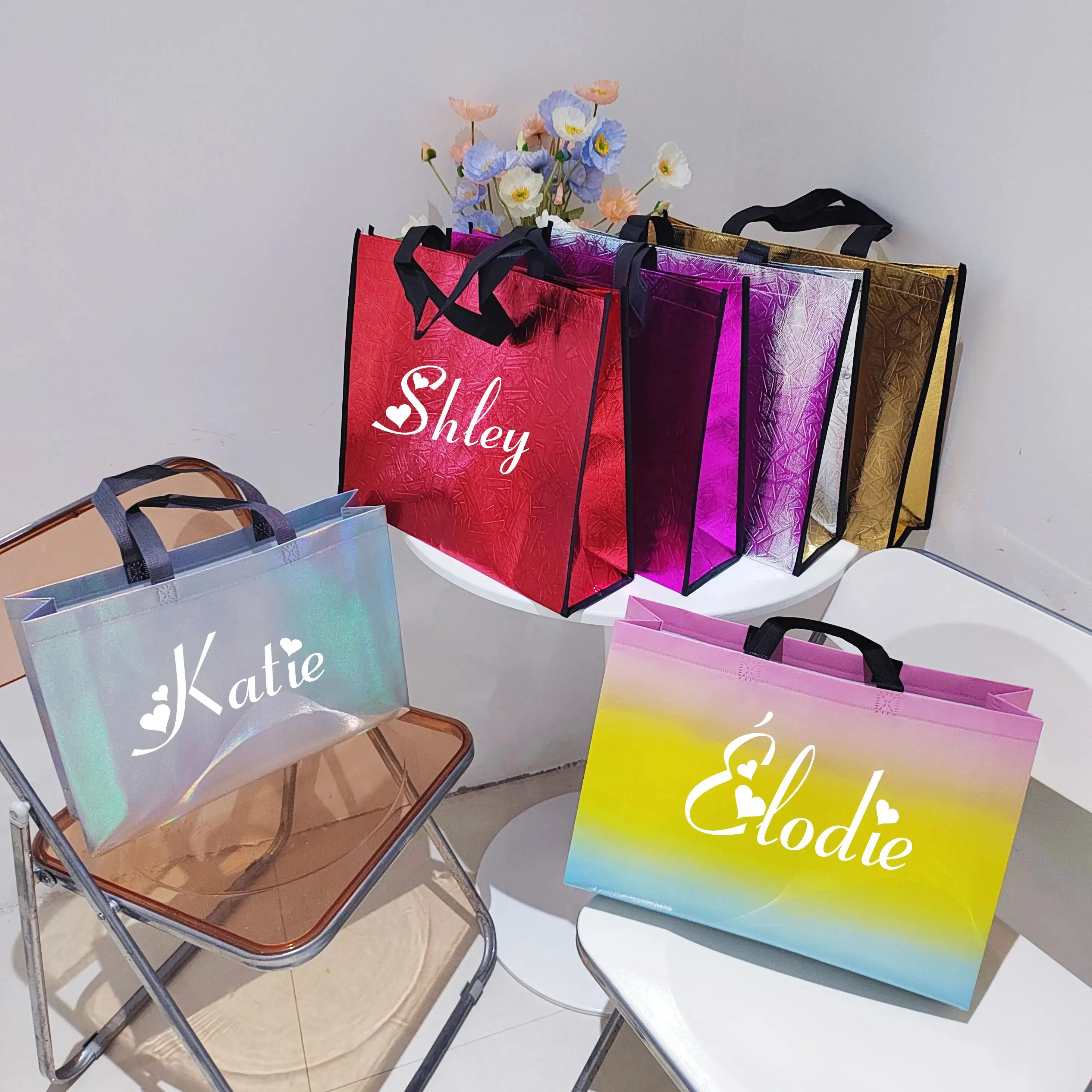 

Personalized Wedding customized Bridesmaid Gift Laser package Bridal Party Bling tote bags Bride Shower Proposal Big Capacity