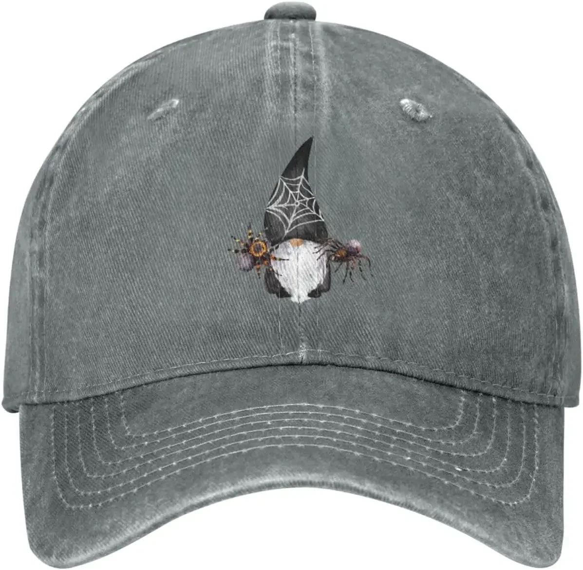 Halloween Gnome Spider Distressed Adjustable Washed Denim Mens Dad Trucker Hat Baseball Ball Cap for Men