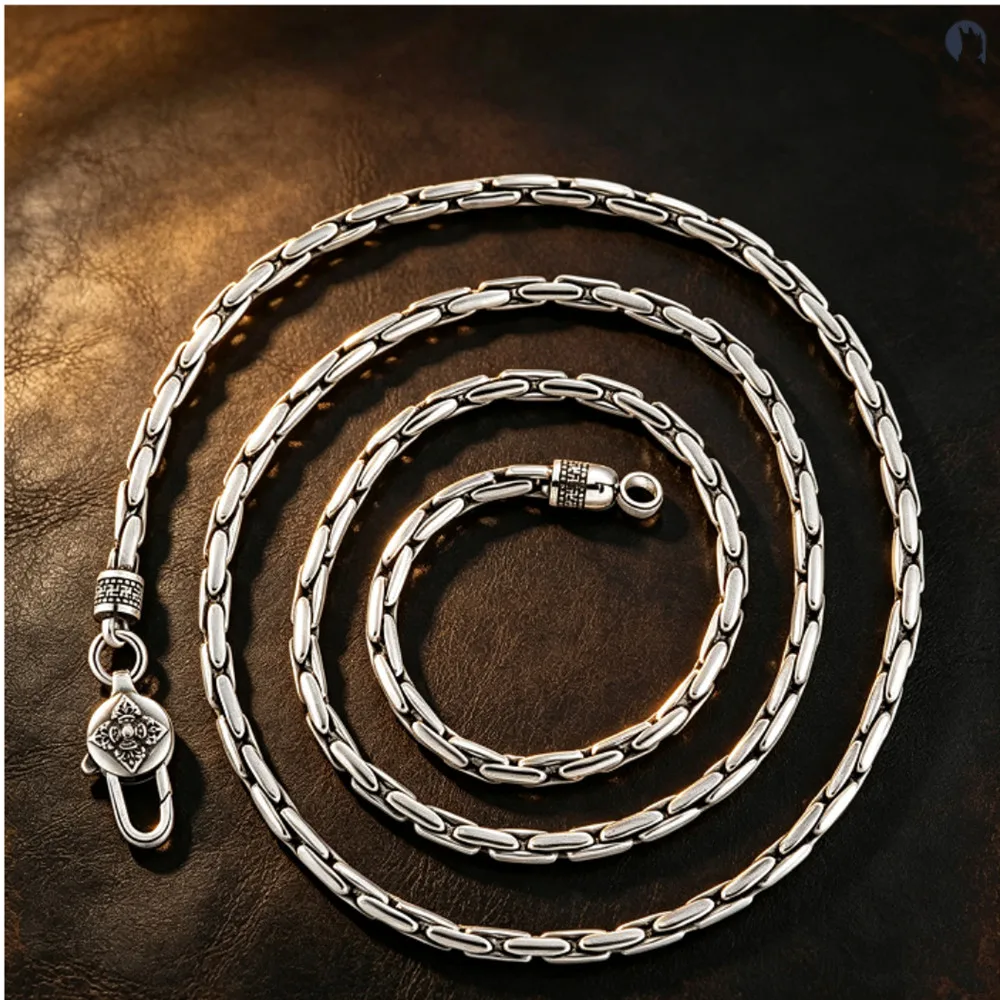 925 Sterling Silver Fashion Elegant 4MM Snake Chain Bamboo Chain Men's Necklace, Personalized Trendy Couple Style