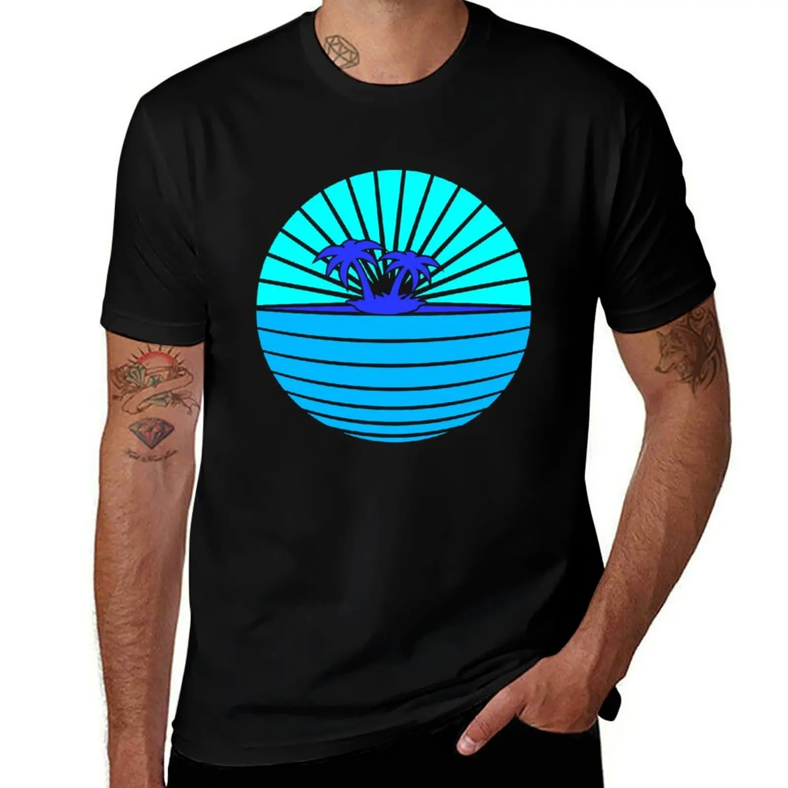 Two Palm Trees Island Sun Sunset Round Sunrise Fun T-Shirt аниме вещи футболки персонализированные мужские футболки