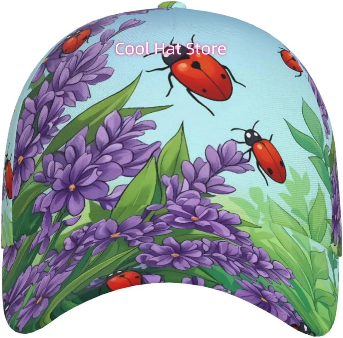 Ladybug Garden Scene Classic Adjustable Baseball Cap, Fashionable Sun Hat for Unisex, Suitable for Outdoor Black